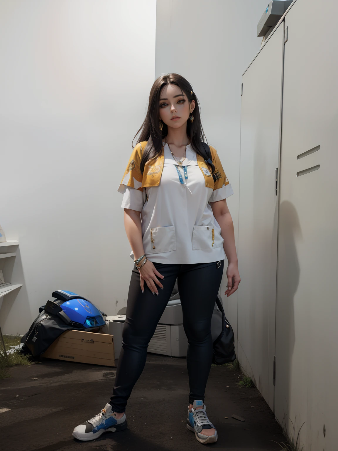 imagem arafed de um mulher em uma roupa aventureira e uma mochila nas costas, Personagem grande. Motor Unreal 5, anime estilizado, Personagem altamente detalhado, anime estilo 3d, Estilo anime 3D realista, Personagem de close up, 3D estilizado, motor unreal face azul, 3 d render stylized, Personagem 3d realista, Caractere estilizado, renderizado em unrealengine