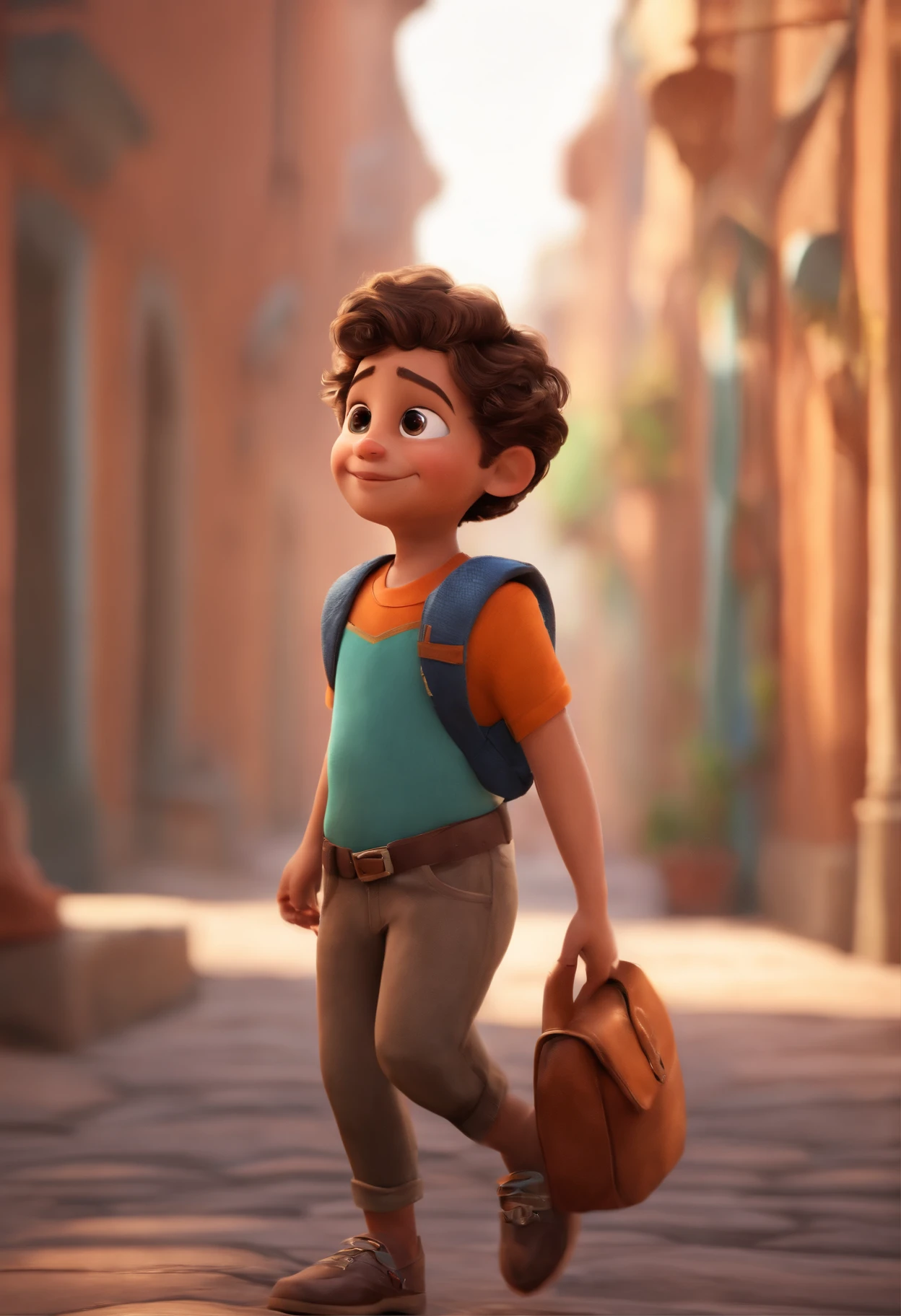 Image of a boy for a story in a YouTube video in Pixar format, He's the allabester, He's the class leader, He's outgoing, Playful and gets up for a lot of things, cabelo curto, escuro