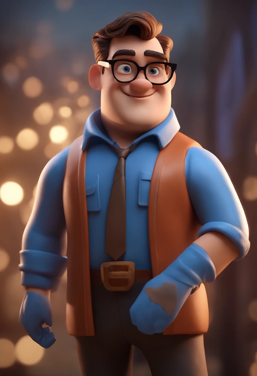 Cartoon character of a man with black glasses and a blue shirt, animation character, Caractere estilizado, animation style rendering, 3D estilizado, Arnold Maya render, 3 d render stylized, toon render keyshot, Personagem 3D, Personagem 3D, 3d rendering stylized, 3 d character render, personagem de desenho animado, Personagem de close up, Pose de personagem,  (Estilo Pixar) (master part:1.2) (Bokeh) (best quality) (pele detalhada) (textura detalhada) (8k) (argila) (Cinematic lighting) (foco nítido