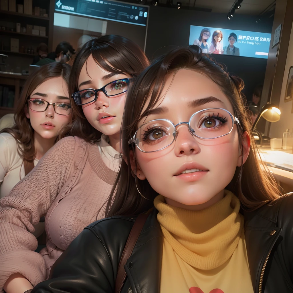 three girls taking selfie in a party, Polaroid --auto --s2