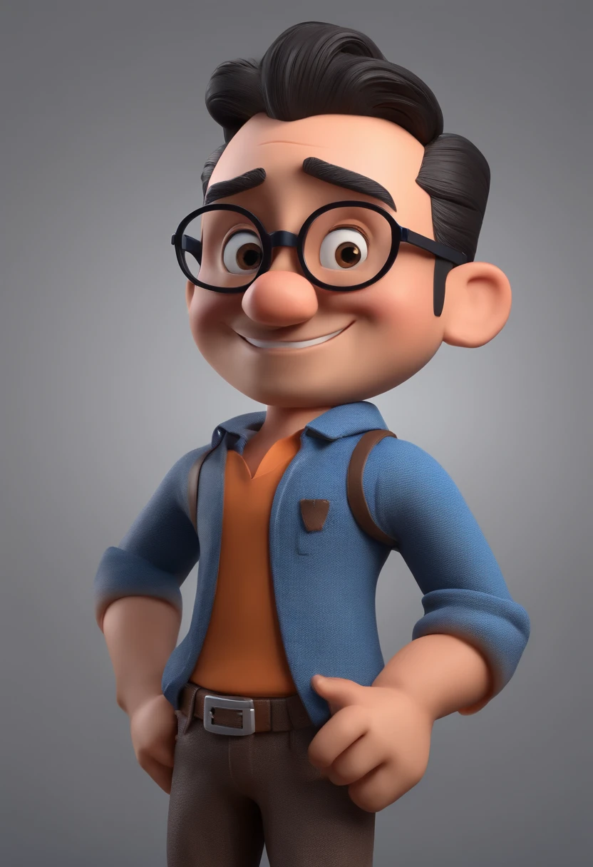 Cartoon character of a man with black glasses and a blue shirt, animation character, Caractere estilizado, animation style rendering, 3D estilizado, Arnold Maya render, 3 d render stylized, toon render keyshot, Personagem 3D, Personagem 3D, 3d rendering stylized, 3 d character render, personagem de desenho animado, Personagem de close up, Pose de personagem,  (Estilo Pixar) (master part:1.2) (Bokeh) (best quality) (pele detalhada) (textura detalhada) (8k) (argila) (Cinematic lighting) (foco nítido