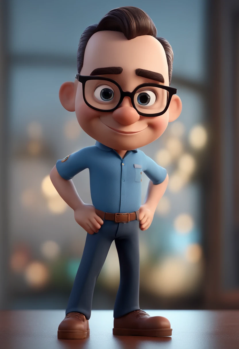 Cartoon character of a man with black glasses and a blue shirt, animation character, Caractere estilizado, animation style rendering, 3D estilizado, Arnold Maya render, 3 d render stylized, toon render keyshot, Personagem 3D, Personagem 3D, 3d rendering stylized, 3 d character render, personagem de desenho animado, Personagem de close up, Pose de personagem, (Estilo Pixar) (master part:1.2) (Bokeh) (best quality) (pele detalhada) (textura detalhada) (8k) (argila) (Cinematic lighting) (foco nítido