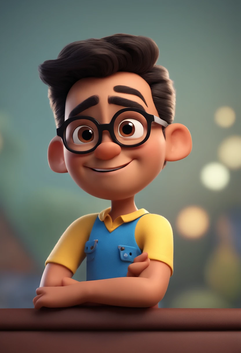 Cartoon character of a man with black glasses and a blue shirt, animation character, Caractere estilizado, animation style rendering, 3D estilizado, Arnold Maya render, 3 d render stylized, toon render keyshot, Personagem 3D, Personagem 3D, 3d rendering stylized, 3 d character render, personagem de desenho animado, Personagem de close up, Pose de personagem, (Estilo Pixar) (master part:1.2) (Bokeh) (best quality) (pele detalhada) (textura detalhada) (8k) (argila) (Cinematic lighting) (foco nítido