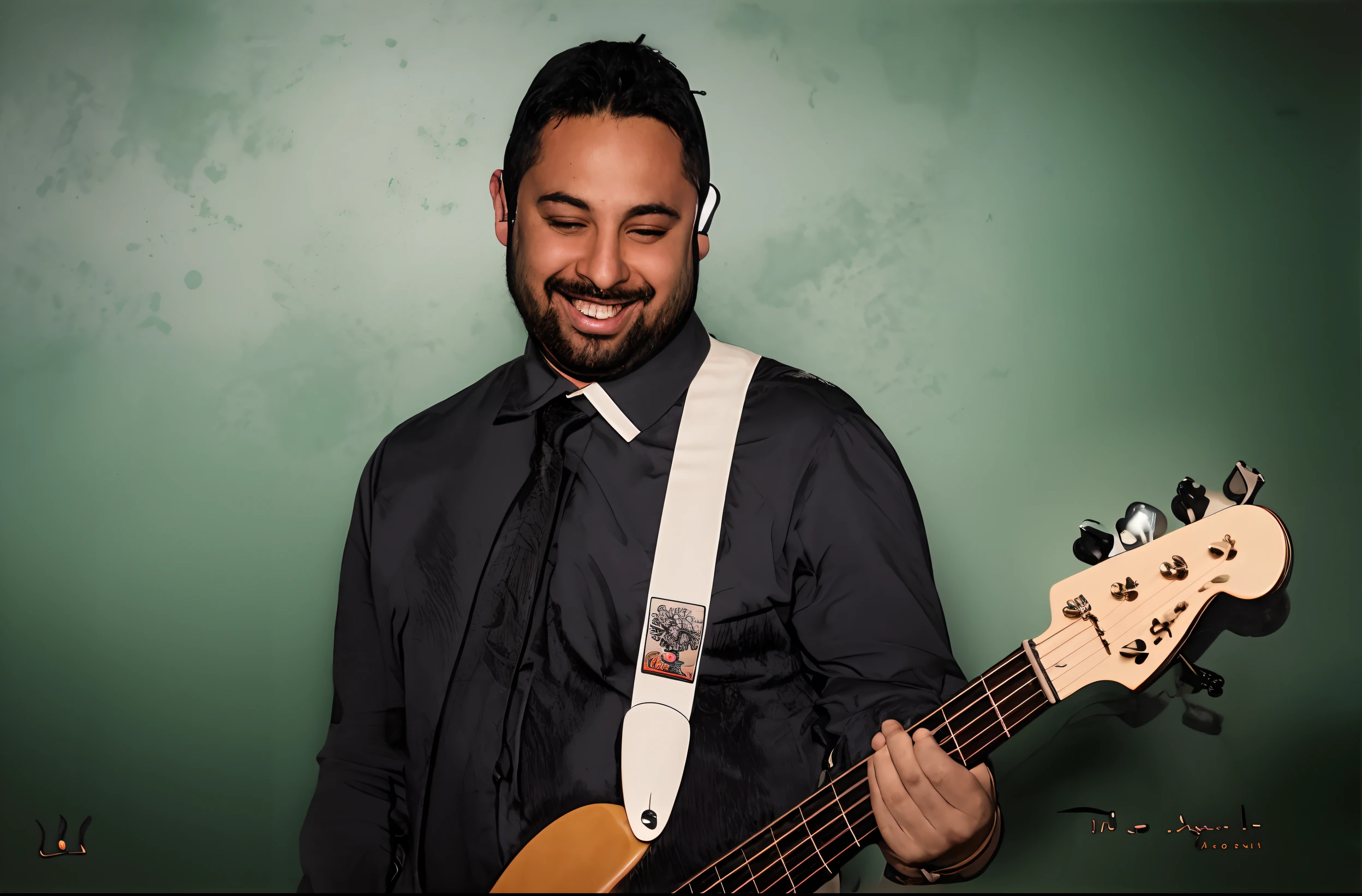 Arafed man with headphones playing a bass in a recording studio, baixista, studio recording, music being played, Alex Flores, baixo vaughan, ástor alexander, joe alves, Paulo Heaston, Pablo Oliveira, caio santos, Miguel Vicente, rocking out, Nick Silva, daniel mirante, Joel Torres, danilo torres, jamming to music