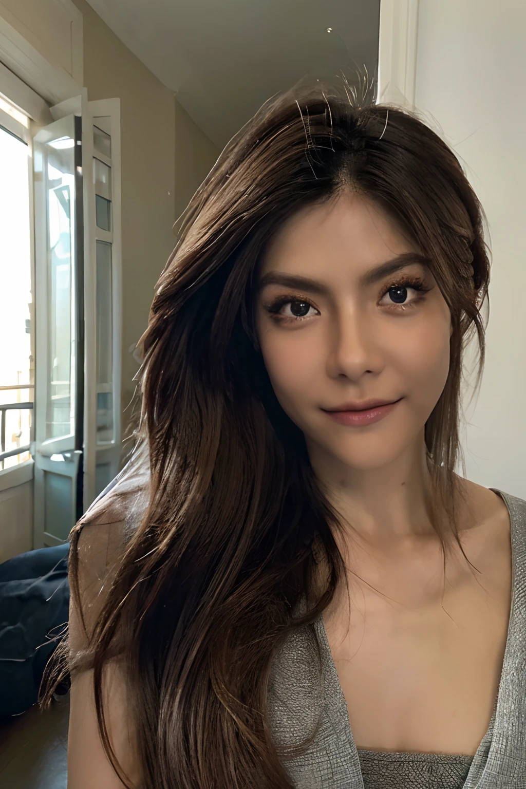 25 years malaysian lady, half length cut hair, small breast, phone selfie, polite, close up, hyper fidelity
