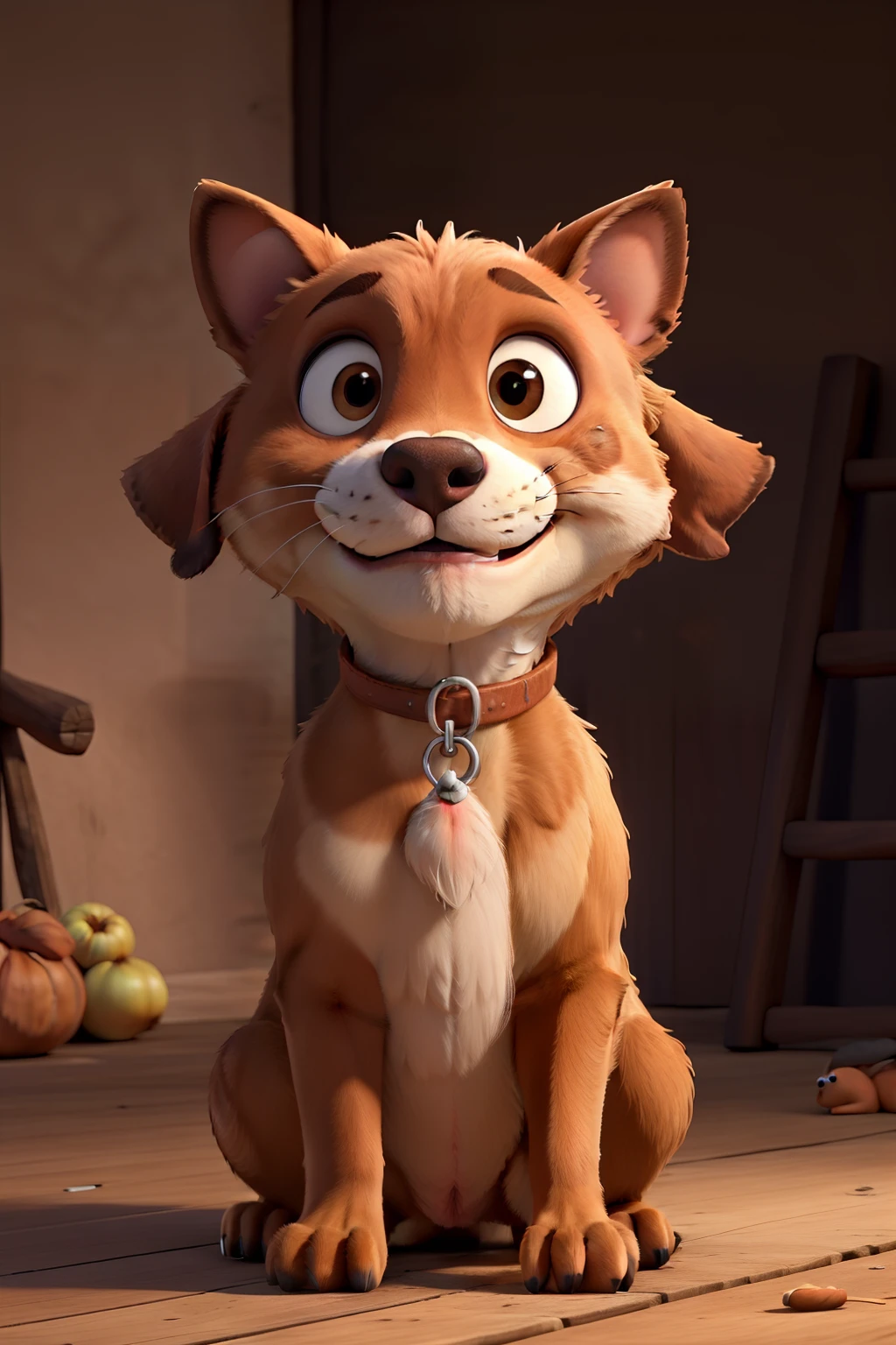 medium-sized dog, branco com manchas marrons, brown floppy ears, focinho marrom, mancha marrom mais escura ao redor do olho marrom, patas com pintas marrons