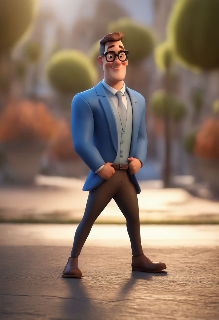 Cartoon character of a man with black glasses and a blue shirt, animation character, Caractere estilizado, animation style rendering, 3D estilizado, Arnold Maya render, 3 d render stylized, toon render keyshot, Personagem 3D, Personagem 3D, 3d rendering stylized, 3 d character render, personagem de desenho animado, Personagem de close up, Pose de personagem, (Estilo Pixar) (master part:1.2) (Bokeh) (best quality) (pele detalhada) (textura detalhada) (8k) (argila) (Cinematic lighting) (foco nítido