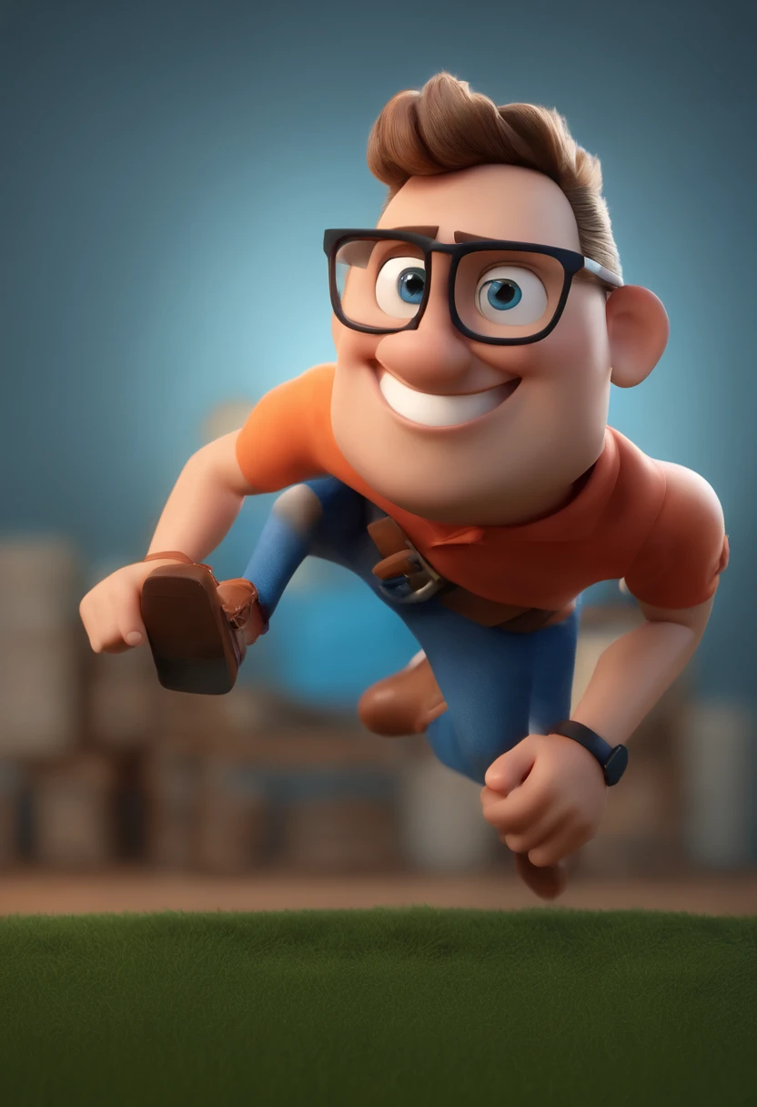 Cartoon character of a man wearing black glasses and a blue shirt, um personagem animado, Caractere estilizado, animation style rendering, 3D estilizado, Arnold Maya render, 3 d render stylized, toon render keyshot, Personagem 3D, Personagem 3D, 3d rendering stylized, 3 d character render, personagem de desenho animado, Personagem de close up, Pose de personagem, (Estilo Pixar) (master part:1.2) (Bokeh) (best quality) (pele detalhada) (textura detalhada) (8k) (argila) (Cinematic lighting) (foco nítido，Senta e vaza a parte superior do corpo