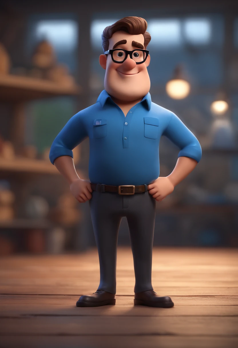 Cartoon character of a man with black glasses and a blue shirt, animation character, Caractere estilizado, animation style rendering, 3D estilizado, Arnold Maya render, 3 d render stylized, toon render keyshot, Personagem 3D, Personagem 3D, 3d rendering stylized, 3 d character render, personagem de desenho animado, Personagem de close up, Pose de personagem, (Estilo Pixar) (master part:1.2) (Bokeh) (best quality) (pele detalhada) (textura detalhada) (8k) (argila) (Cinematic lighting) (foco nítido