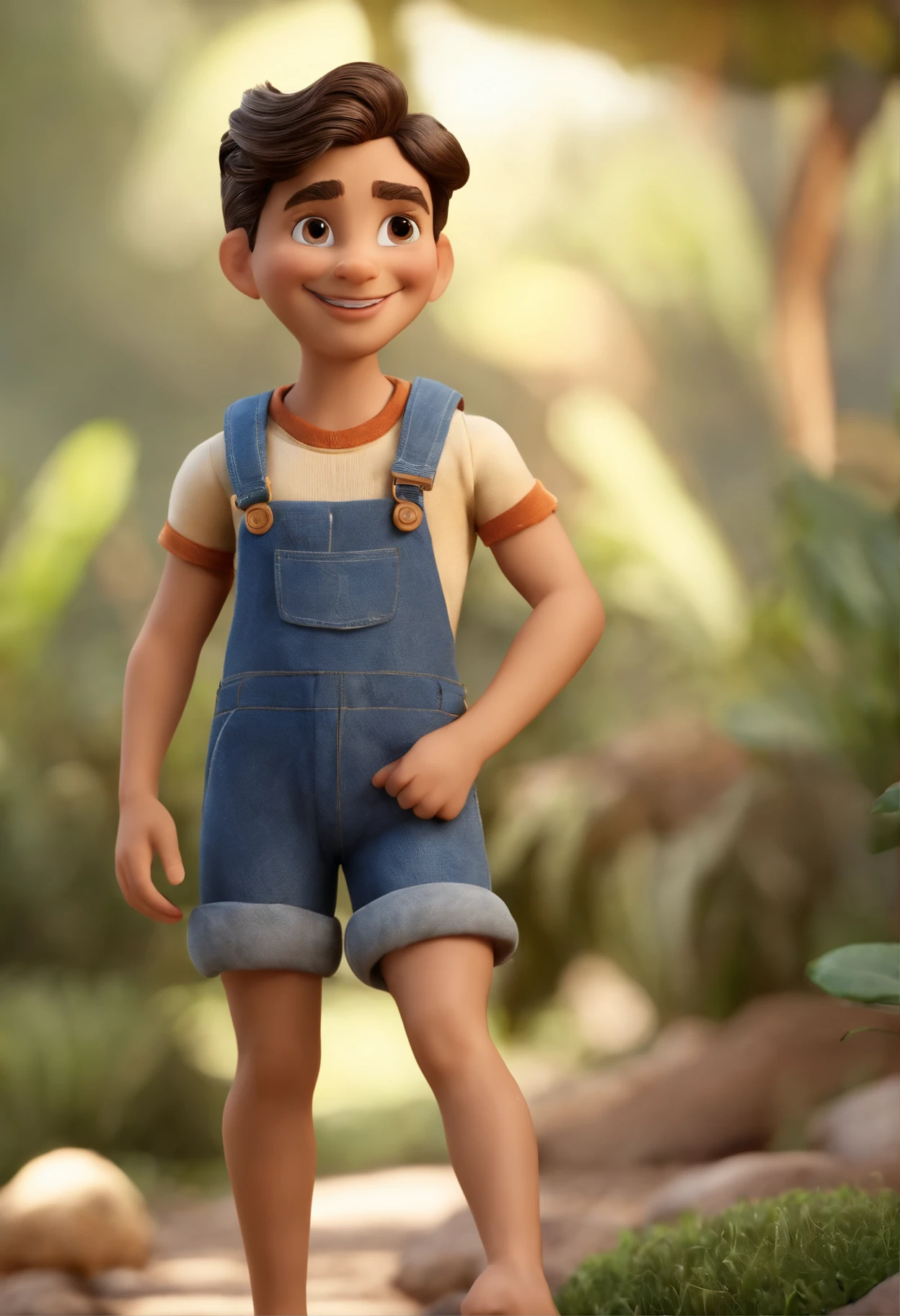 qualidade de imagem do filme，bigode, style of disney animation，Disney Animated Movies Short and Detailed Hair，Denim suspenders，Bare feet，profundidade de campos，Luz alta，luz real，Traching de raias，oc renderizado，hyper-realistic，melhor qualidade，8k，Obras de mestres，super-fino，pelos pubianos detalhados，anatomia correta，sharp focus on eyes，Bokeh，Facial features are carefully described，Close-up