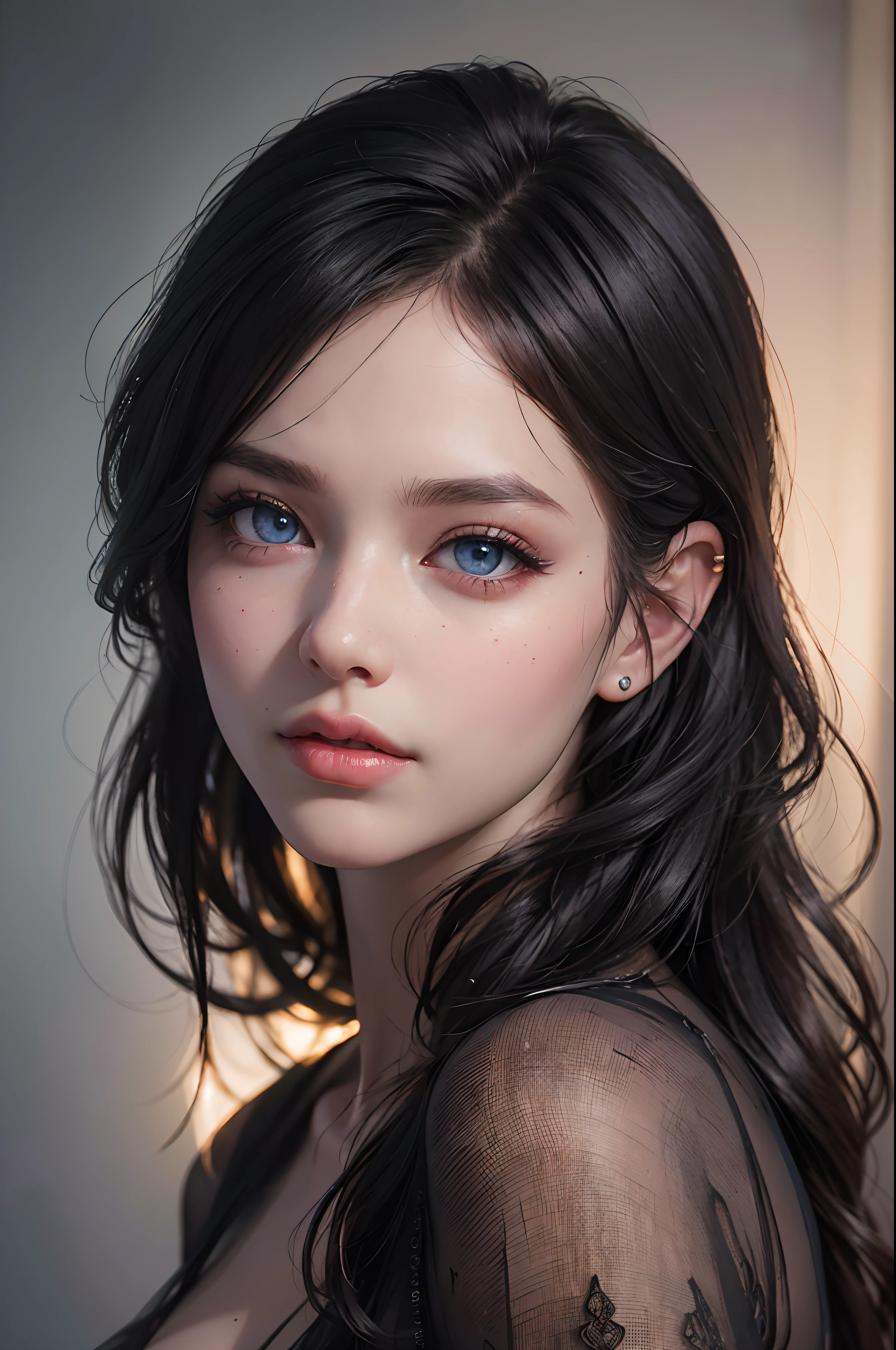Blue eyes and red lipstick