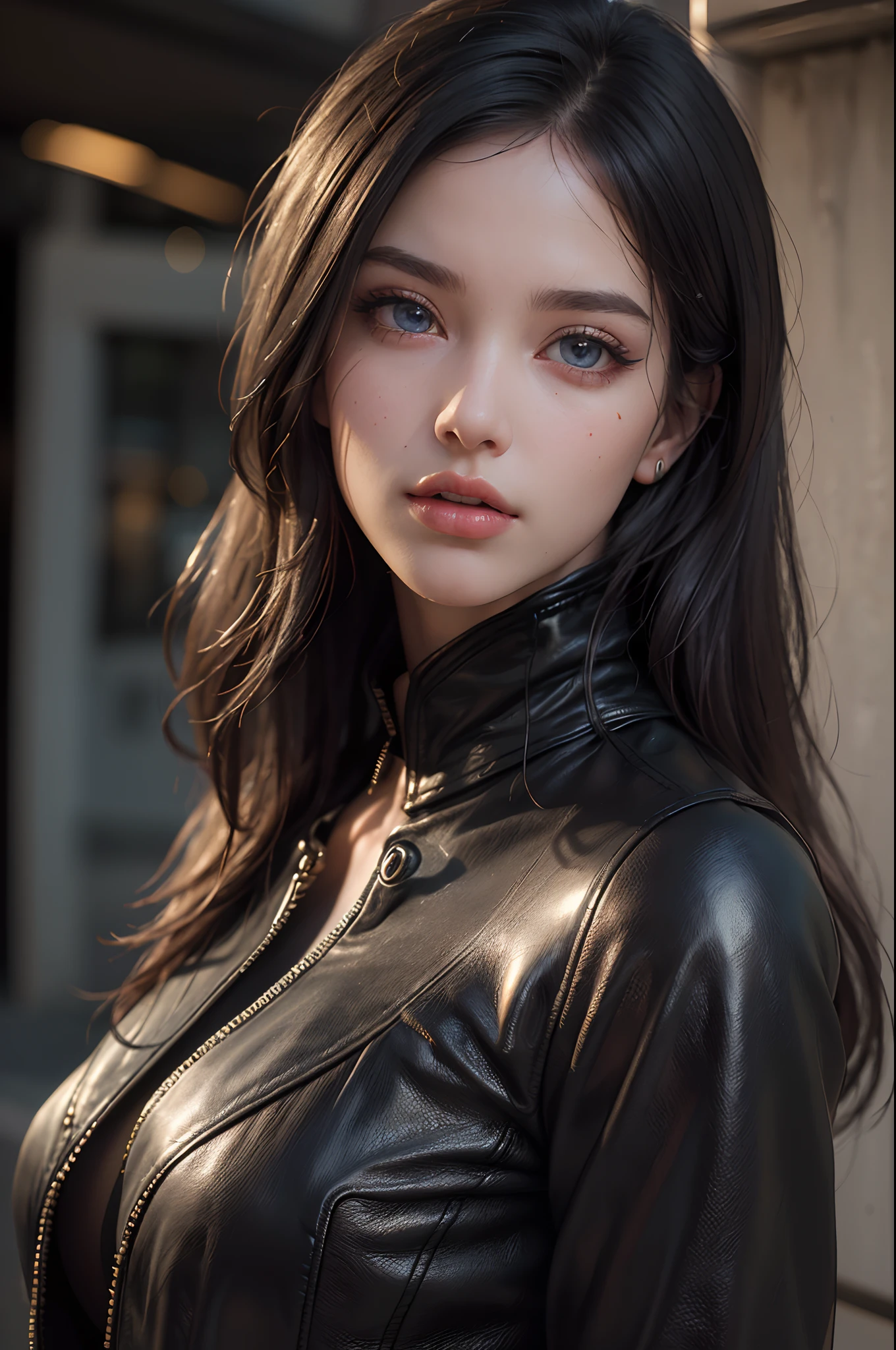 (best quality,4k,8k,highres,masterpiece:1.2), ultra-detailed, (realistic,photorealistic,photo-realistic:1.37), (beautiful detailed eyes, beautiful detailed lips, extremely detailed eyes and face, long eyelashes), studio lighting,physically-based rendering,vivid colors, leather clothes, tight leather, leather straps, black leather