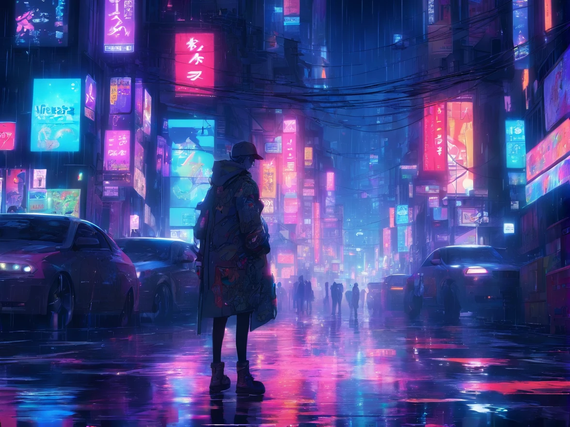 calle estrecha, ciudad, noche, lluvia, cyberpunk, A high resolution, ultrasharp, 8k, obra maestra