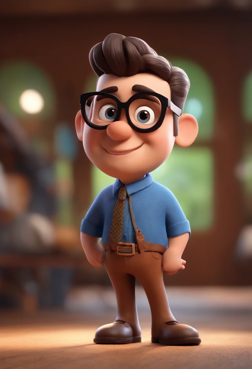 Cartoon character of a man with black glasses and a blue shirt, animation character, Caractere estilizado, animation style rendering, 3D estilizado, Arnold Maya render, 3 d render stylized, toon render keyshot, Personagem 3D, Personagem 3D, 3d rendering stylized, 3 d character render, personagem de desenho animado, Personagem de close up, Pose de personagem, (Estilo Pixar) (master part:1.2) (Bokeh) (best quality) (pele detalhada) (textura detalhada) (8k) (argila) (Cinematic lighting) (foco nítido