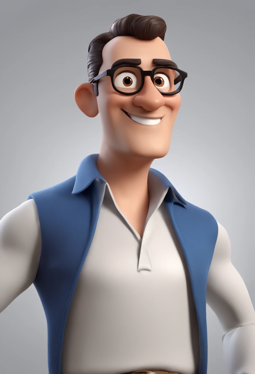 Cartoon character of a man with black glasses and a blue shirt, animation character, Caractere estilizado, animation style rendering, 3D estilizado, Arnold Maya render, 3 d render stylized, toon render keyshot, Personagem 3D, Personagem 3D, 3d rendering stylized, 3 d character render, personagem de desenho animado, Personagem de close up, Pose de personagem, (Estilo Pixar) (master part:1.2) (Bokeh) (best quality) (pele detalhada) (textura detalhada) (8k) (argila) (Cinematic lighting) (foco nítido