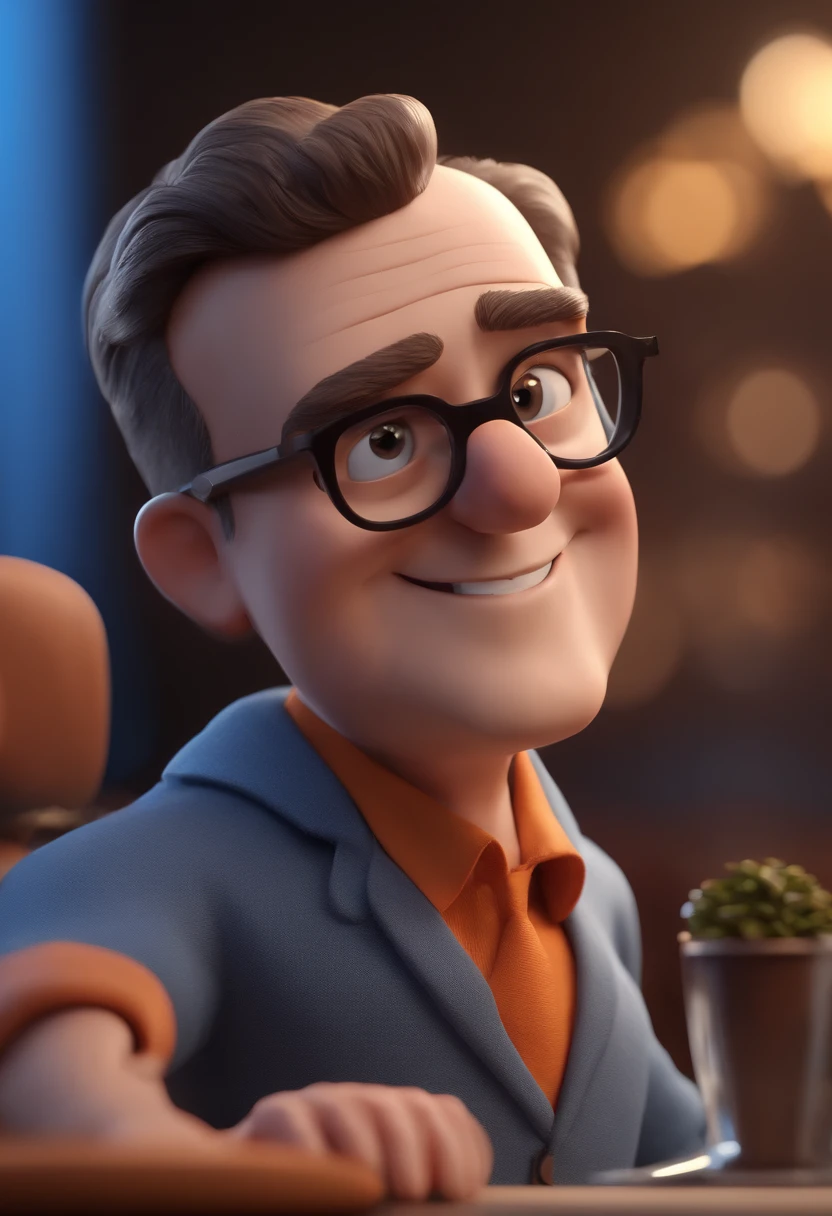 Cartoon character of a man with black glasses and a blue shirt, animation character, Caractere estilizado, animation style rendering, 3D estilizado, Arnold Maya render, 3 d render stylized, toon render keyshot, Personagem 3D, Personagem 3D, 3d rendering stylized, 3 d character render, personagem de desenho animado, Personagem de close up, Pose de personagem, (Estilo Pixar) (master part:1.2) (Bokeh) (best quality) (pele detalhada) (textura detalhada) (8k) (argila) (Cinematic lighting) (foco nítido