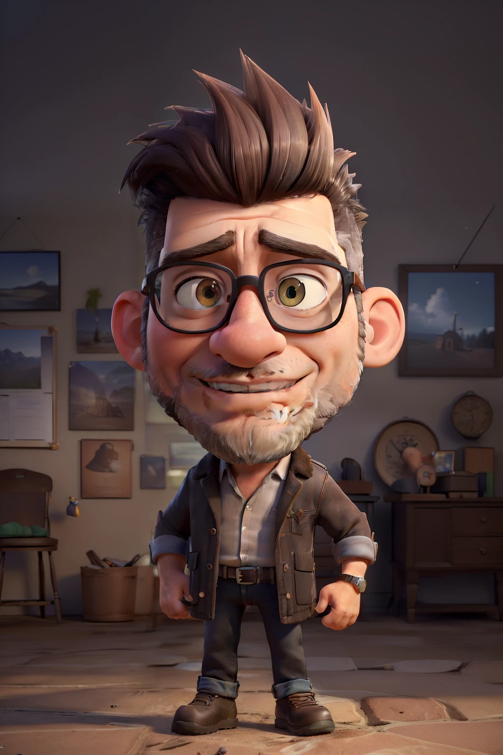 (best quality,4k,8k,highres,masterpiece:1.2),ultra-detailed,(realistic,photorealistic,photo-realistic:1.37),portrait,park,man,medium:charcoal drawing,beautiful detailed eyes,beard,glasses,short hair,mohawk hairstyle,standing,great lighting,subtle shadows,dark background,black coat,jeans,focused expression