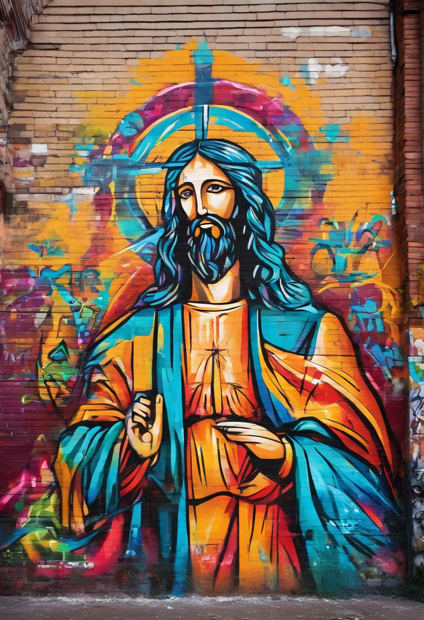 Prompt: grafity, jesus cristo, heaven, pomba branca, imagem completa, High resolution high contrast