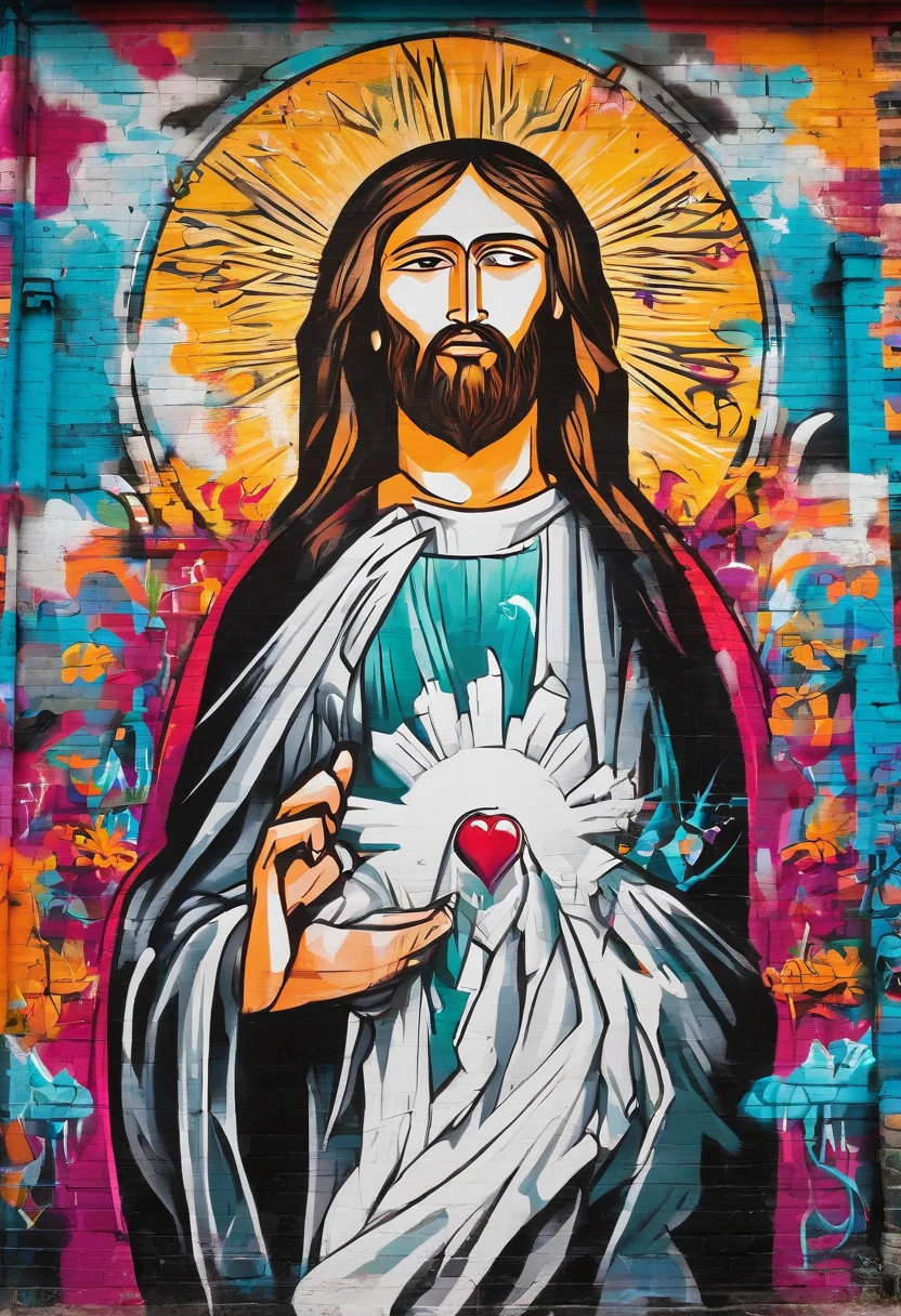 Prompt: grafity, jesus cristo, heaven, pomba branca, imagem completa, High resolution high contrast