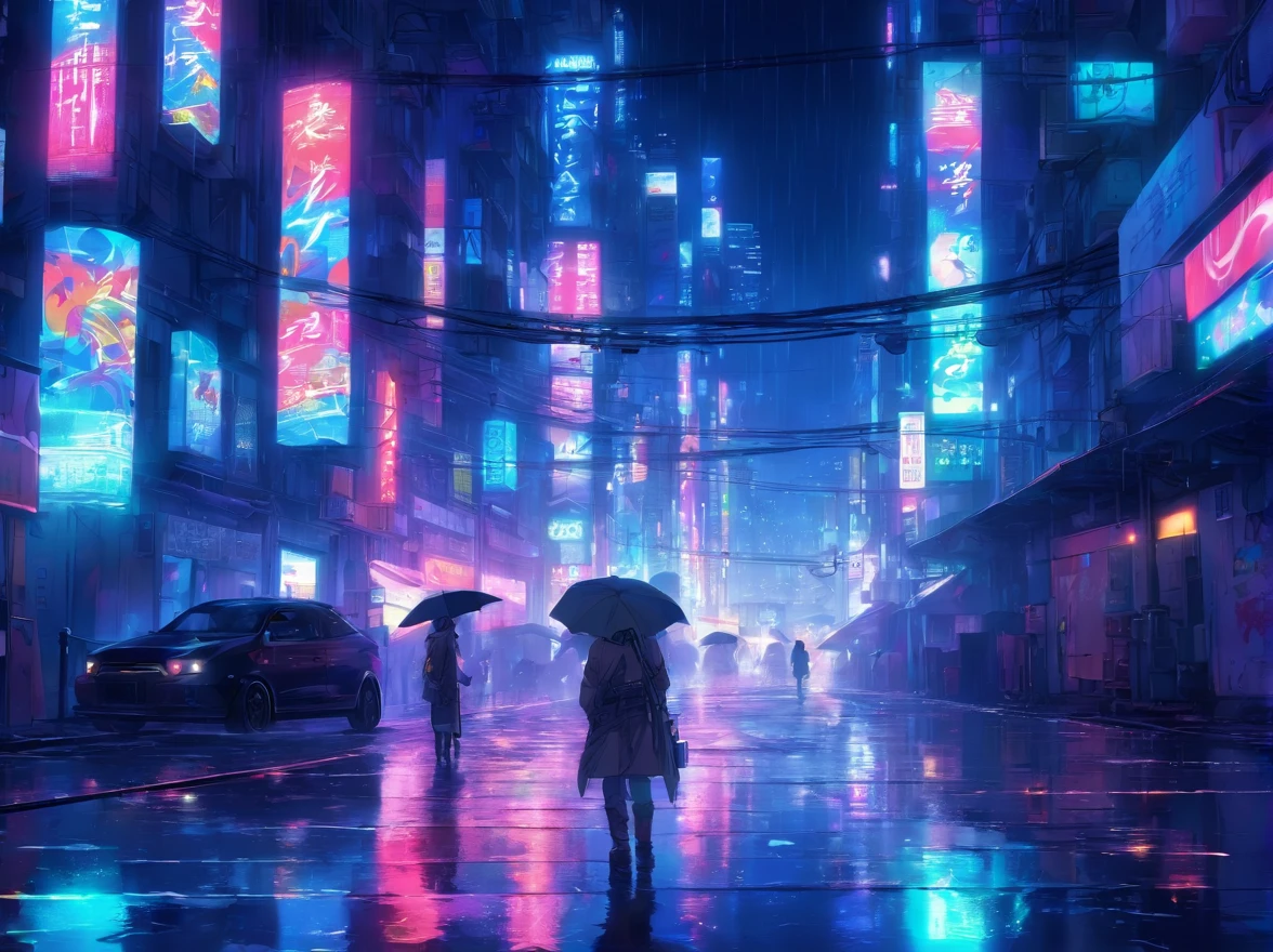 calle estrecha, ciudad, noche, lluvia, sin coches, cyberpunk, A high resolution, ultrasharp, 8k, obra maestra
