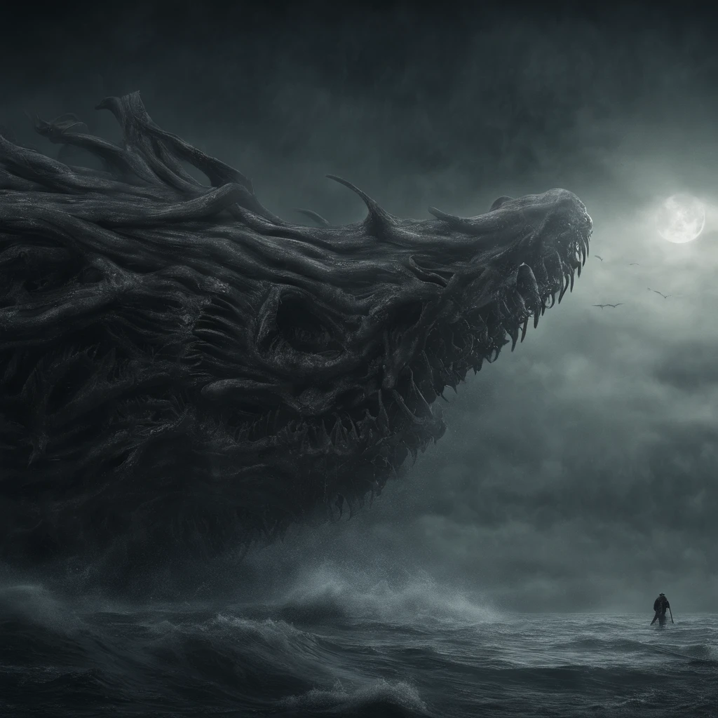 (mejor calidad,4k,8k,altas,Pieza maestra:1.2),Ultra detallado,(realista,fotorrealista,fotorrealista:1.37) Leviathan, hp lovecraft, ocean, horror