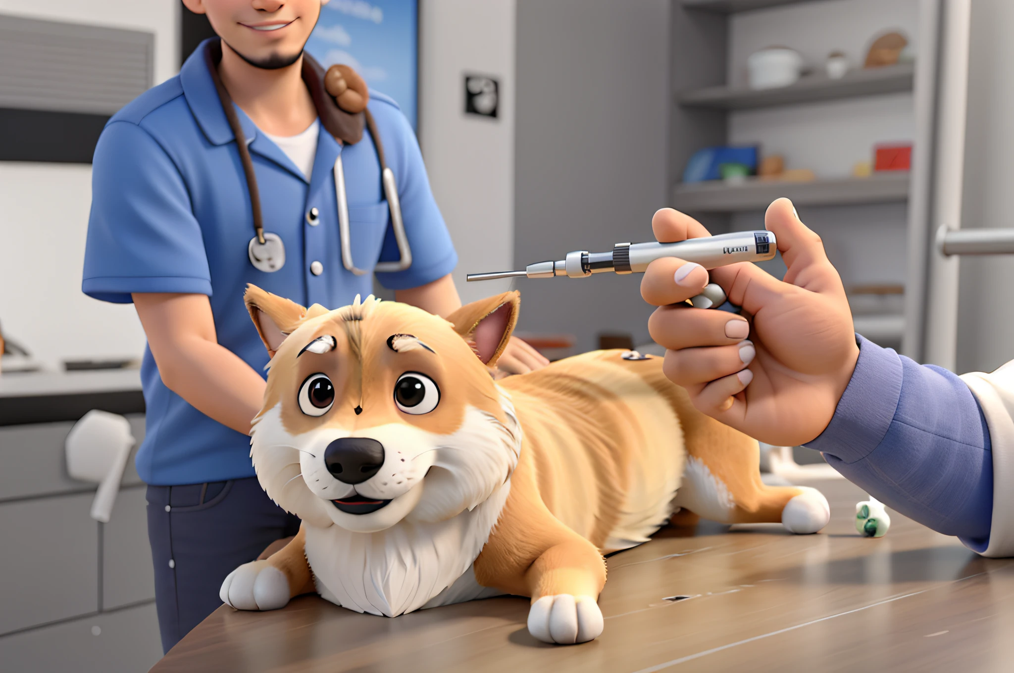 cachorro bege deitado na maca, Taking injection in high quality