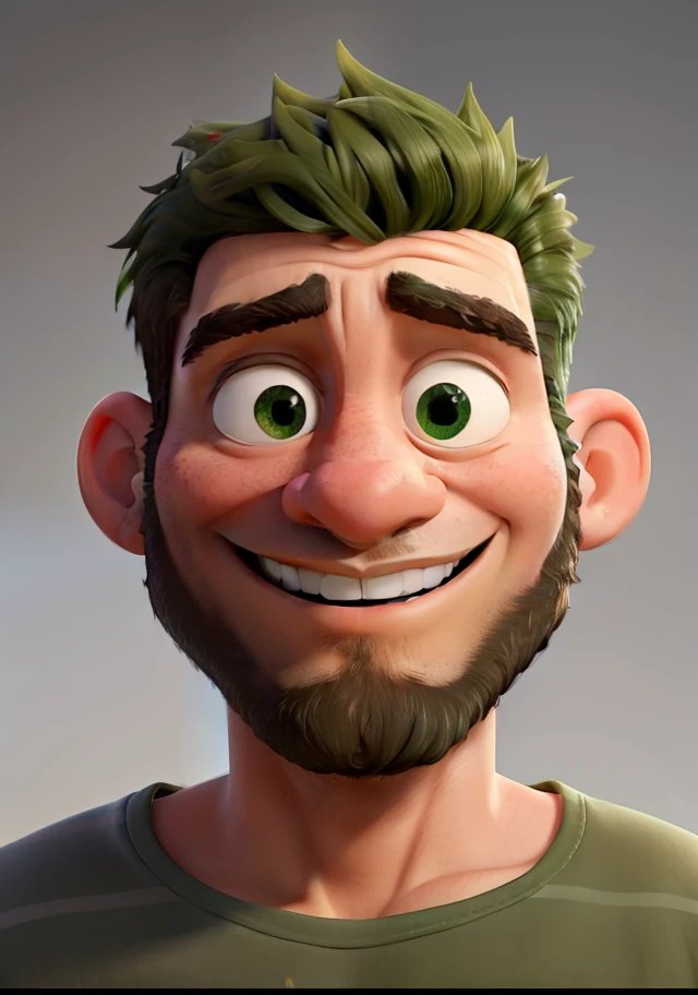 Homem de olhos verdes sorriso branco barba preta