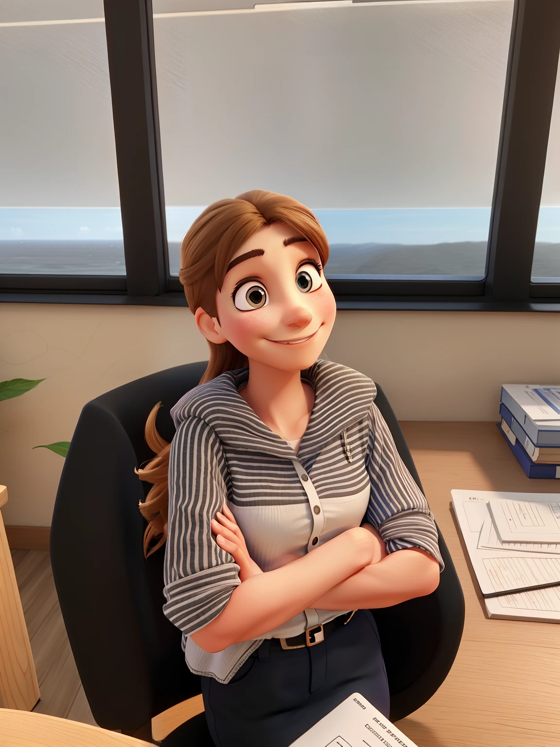 Smiling woman with crossed arms.
