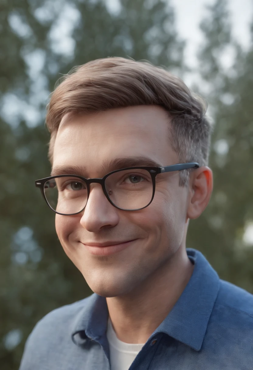 Cartoon smiling white man character of a man wearing transparent glasses and a blue shirt, Barbado cavanhaque, cabelo preto curto, um personagem animado, Caractere estilizado, animation style rendering, 3D estilizado, Arnold Maya render, 3 d render stylized, toon render keyshot, Personagem 3D, Personagem 3D, 3d rendering stylized, 3 d character render, personagem de desenho animado, Personagem de close up, Pose de personagem, (Estilo Pixar) (master part:1.2) (Bokeh) (best quality) (pele detalhada) (textura detalhada) (8k) (argila) (Cinematic lighting)