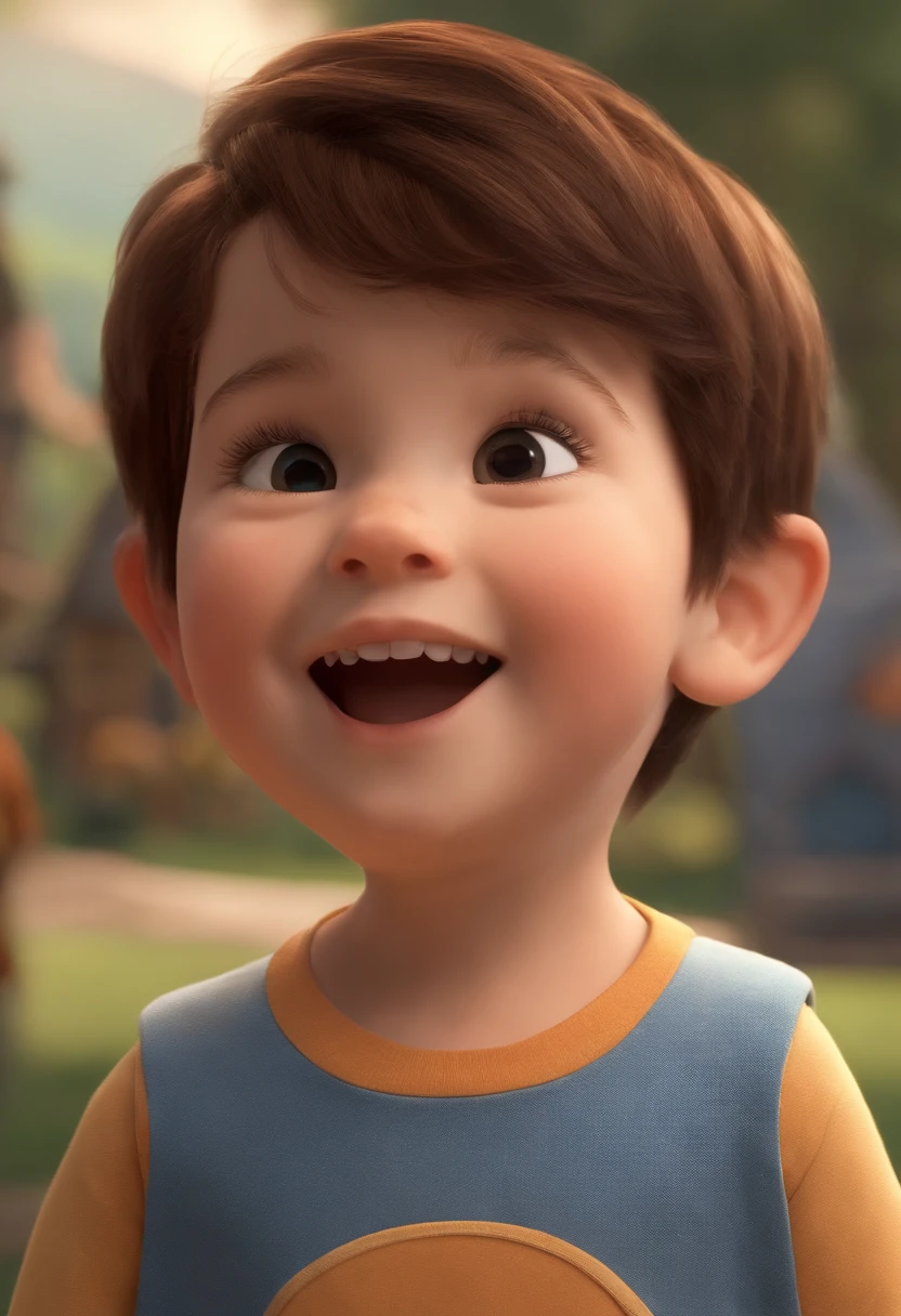a happy cute standing short hair, vestindo uma fantasia espacial, , fundo branco, barnet, Tom, Estilo Pixar, ....3d, desenhos animados, rosto detalhado, asymmetrical 16k