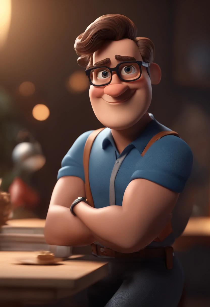 Cartoon character of a man with black glasses and a blue shirt, animation character, Caractere estilizado, animation style rendering, 3D estilizado, Arnold Maya render, 3 d render stylized, toon render keyshot, Personagem 3D, Personagem 3D, 3d rendering stylized, 3 d character render, personagem de desenho animado, Personagem de close up, Pose de personagem, (Estilo Pixar) (master part:1.2) (Bokeh) (best quality) (pele detalhada) (textura detalhada) (8k) (argila) (Cinematic lighting) (foco nítido