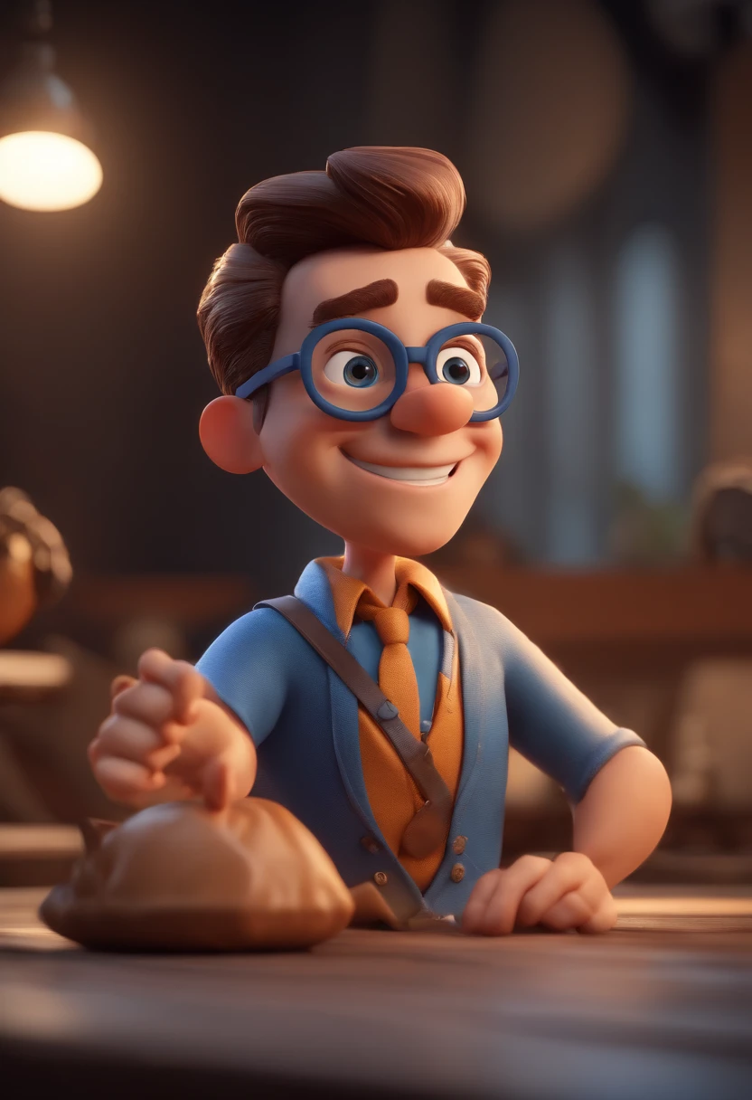 Cartoon character of a man with black glasses and a blue shirt, animation character, Caractere estilizado, animation style rendering, 3D estilizado, Arnold Maya render, 3 d render stylized, toon render keyshot, Personagem 3D, Personagem 3D, 3d rendering stylized, 3 d character render, personagem de desenho animado, Personagem de close up, Pose de personagem, (Estilo Pixar) (master part:1.2) (Bokeh) (best quality) (pele detalhada) (textura detalhada) (8k) (argila) (Cinematic lighting) (foco nítido