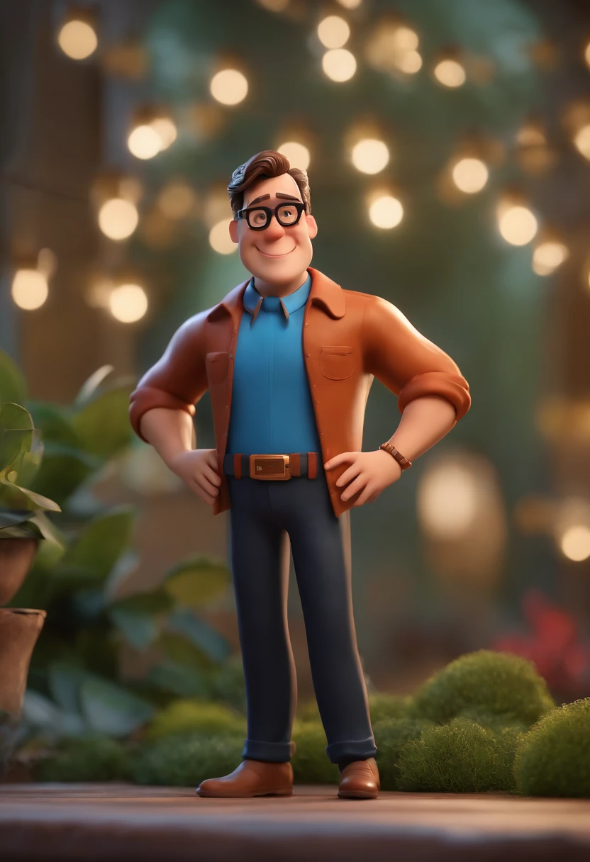 Cartoon character of a man with black glasses and a blue shirt, animation character, Caractere estilizado, animation style rendering, 3D estilizado, Arnold Maya render, 3 d render stylized, toon render keyshot, Personagem 3D, Personagem 3D, 3d rendering stylized, 3 d character render, personagem de desenho animado, Personagem de close up, Pose de personagem,  (Estilo Pixar) (master part:1.2) (Bokeh) (best quality) (pele detalhada) (textura detalhada) (8k) (argila) (Cinematic lighting) (foco nítido