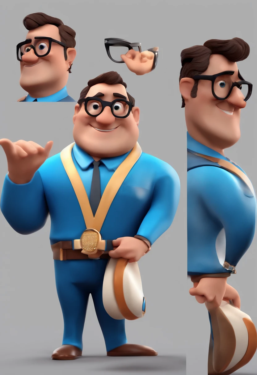 Cartoon character of a man with black glasses and a blue shirt, animation character, Caractere estilizado, animation style rendering, 3D estilizado, Arnold Maya render, 3 d render stylized, toon render keyshot, Personagem 3D, Personagem 3D, 3d rendering stylized, 3 d character render, personagem de desenho animado, Personagem de close up, Pose de personagem,  (Estilo Pixar) (master part:1.2) (Bokeh) (best quality) (pele detalhada) (textura detalhada) (8k) (argila) (Cinematic lighting) (foco nítido