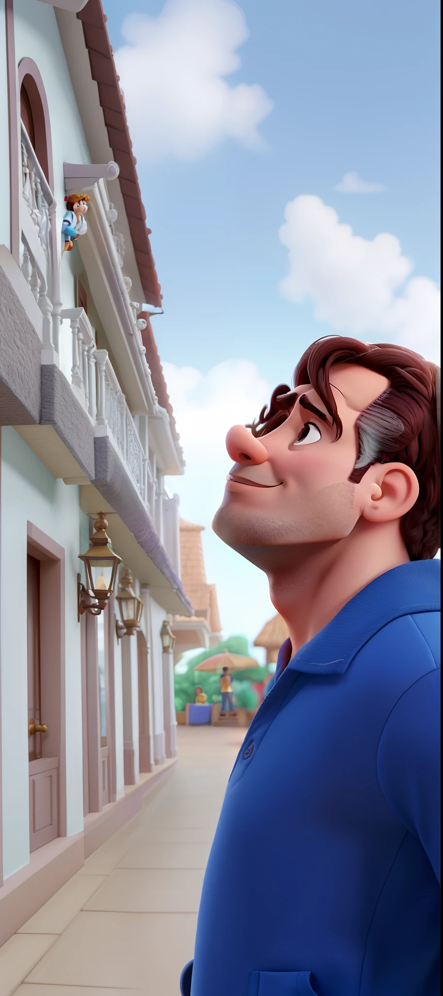 Casal (homem moreno e mulher branca) no estilo Disney Pixar, alta qualidade, melhor qualidade.