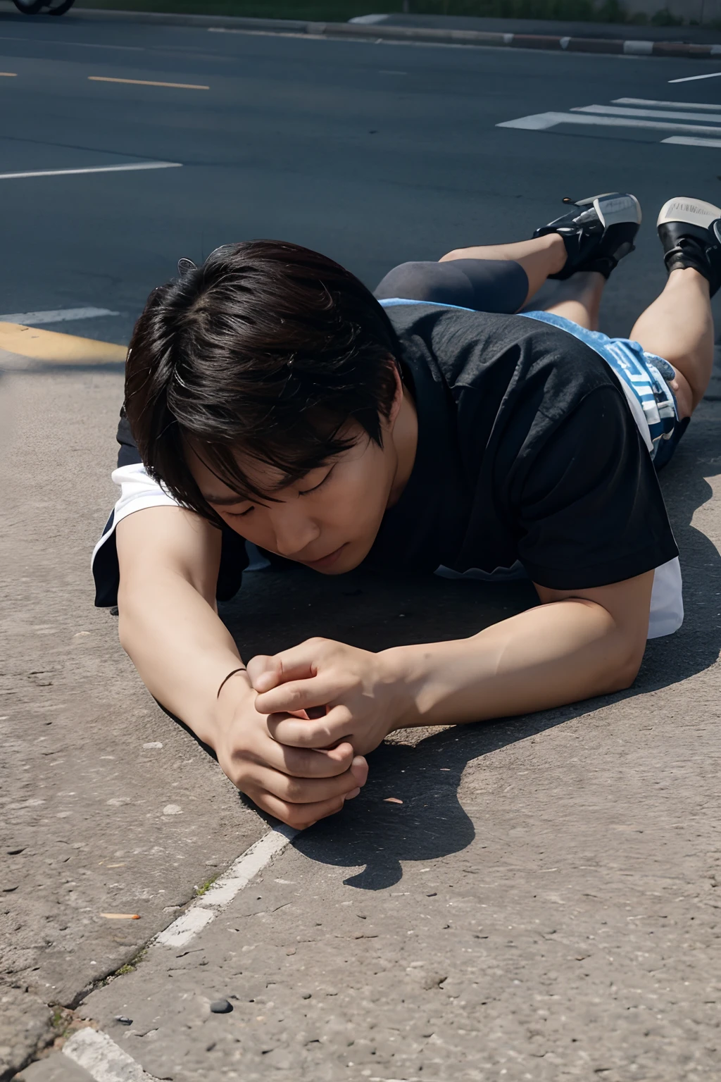 A Korean man who has been assaulted and is lying on the ground