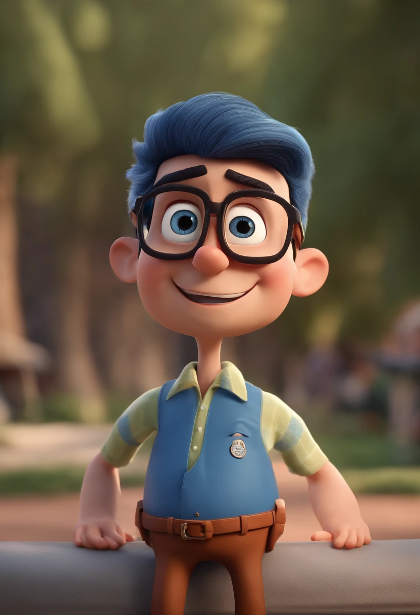 Cartoon character of a man with black glasses and a blue shirt, animation character, Caractere estilizado, animation style rendering, 3D estilizado, Arnold Maya render, 3 d render stylized, toon render keyshot, Personagem 3D, Personagem 3D, 3d rendering stylized, 3 d character render, personagem de desenho animado, Personagem de close up, Pose de personagem, (Estilo Pixar) (master part:1.2) (Bokeh) (best quality) (pele detalhada) (textura detalhada) (8k) (argila) (Cinematic lighting) (foco nítido