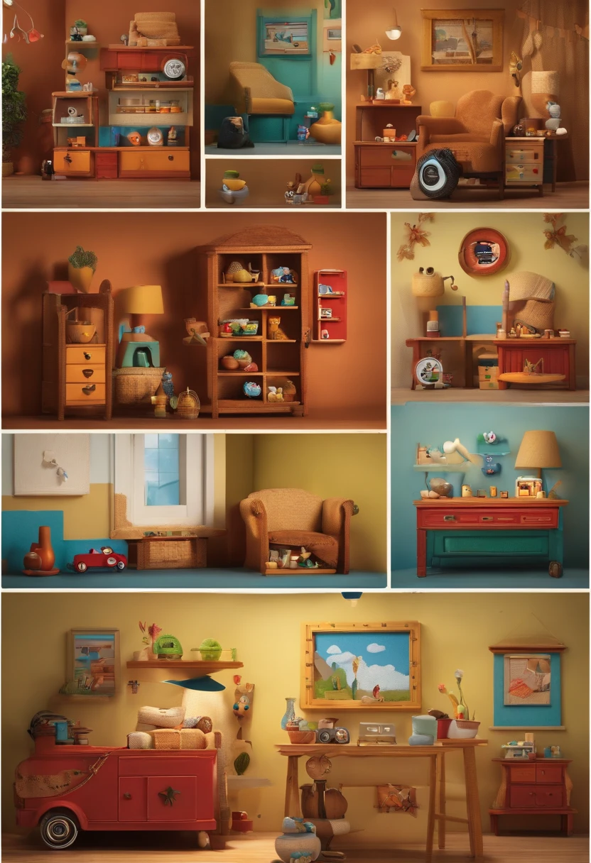create a 3D movie poster inspired by Disney Pixar, The scene should be in Pixar's signature Amigurumi atelier style, with an image of a craft studio that resembles an artisan with, morena clara, rosto quadrado, olhos castanhos, with square glasses, cabelos longos cacheados e loira, dentro de seu local de trabalho, que mostra claramente uma faixa escrita ARTE DA LI.