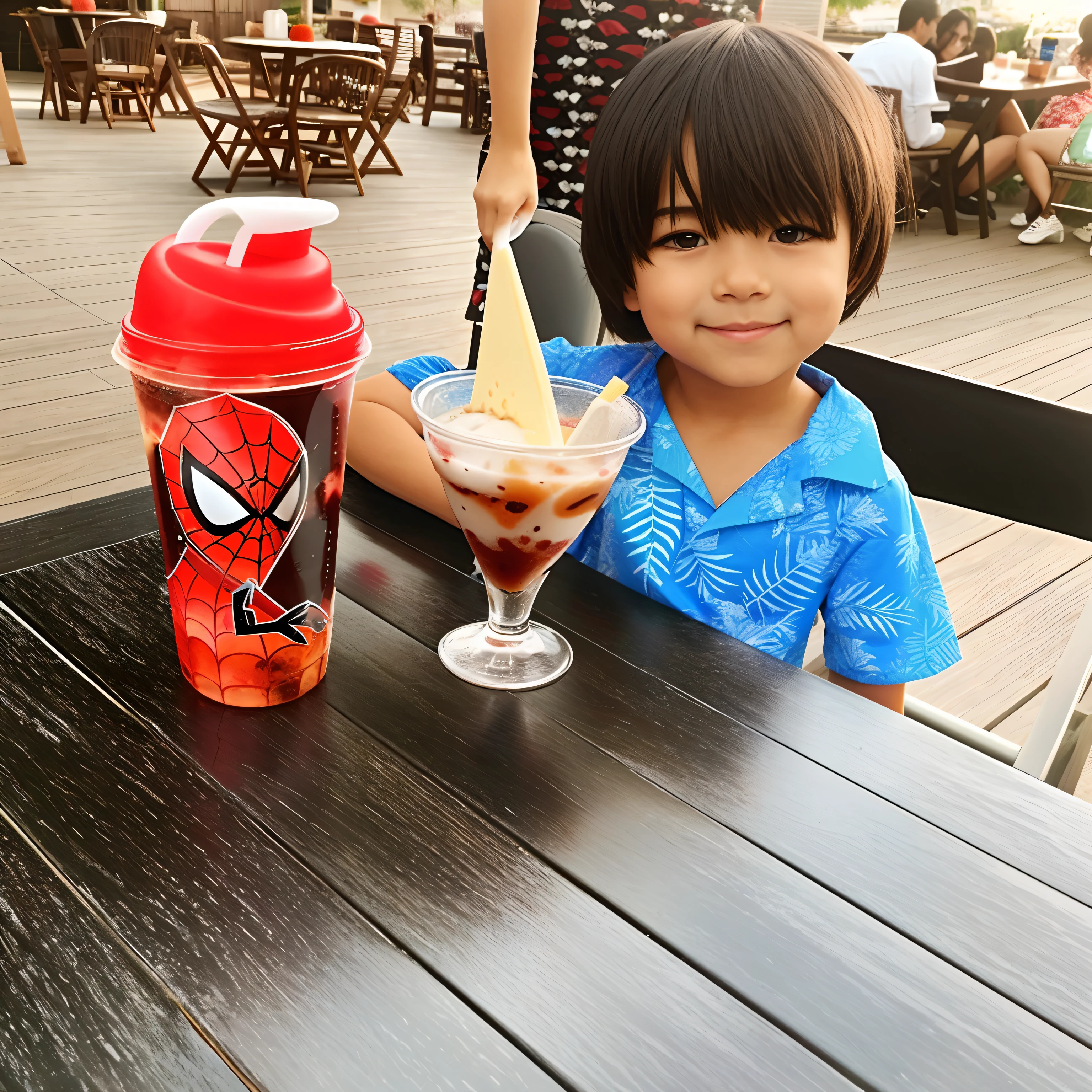 Araffe e um sundae de sorvete do Homem-Aranha em uma mesa, drinking a strawberry iced latte, sorvete ao lado, pegando seus tacos e bebida), Venom mergulhando no Homem-Aranha, Spiderman!!, comer sorvete - creme, por Romain brook, comer sorvete, Spiderman, fundo transparente, com uma bebida, Fazer um lanche, Chibi, segurando uma bebida