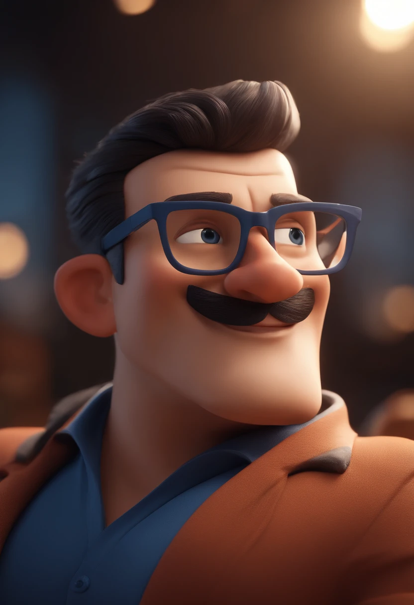Cartoon character of a man with black glasses and a blue shirt, animation character, Caractere estilizado, animation style rendering, 3D estilizado, Arnold Maya render, 3 d render stylized, toon render keyshot, Personagem 3D, Personagem 3D, 3d rendering stylized, 3 d character render, personagem de desenho animado, Personagem de close up, Pose de personagem,  (Estilo Pixar) (master part:1.2) (Bokeh) (best quality) (pele detalhada) (textura detalhada) (8k) (argila) (Cinematic lighting) (foco nítido
