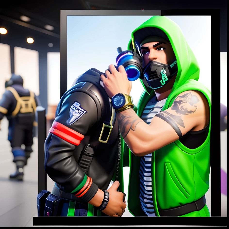 (master part:1.2), best quality, Personagem de Fortnite, segurando uma picareta, (Fundo do videogame Fortnite:0.9), Detalhes ultra-detalhados, Ultra-realistic rendering