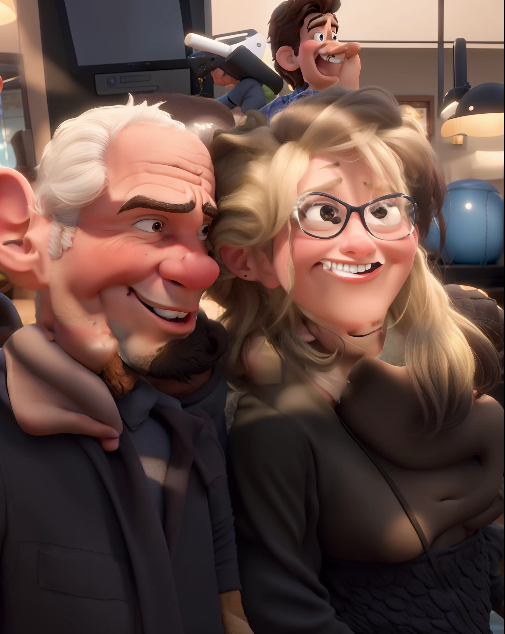A couple in great quality and definition in the style of Disney pixar