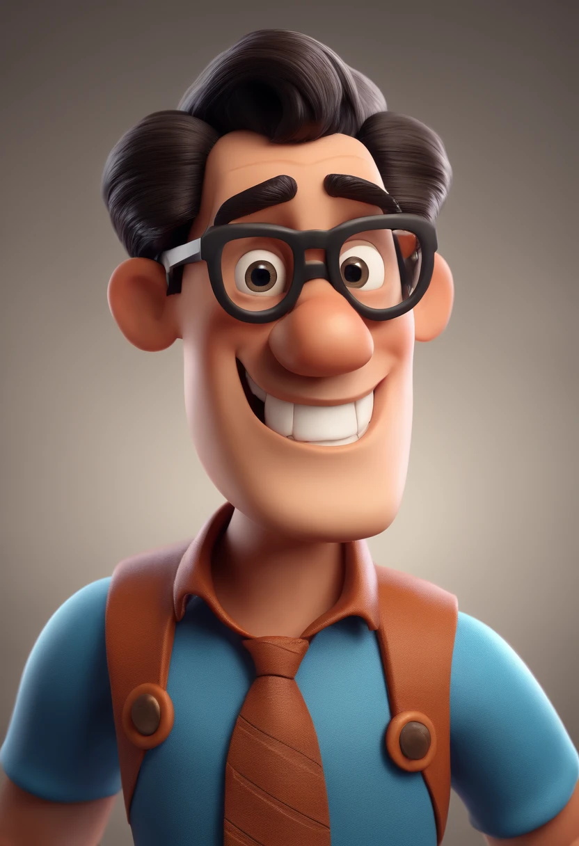 Cartoon character of a man with black glasses and a blue shirt, animation character, Caractere estilizado, animation style rendering, 3D estilizado, Arnold Maya render, 3 d render stylized, toon render keyshot, Personagem 3D, Personagem 3D, 3d rendering stylized, 3 d character render, personagem de desenho animado, Personagem de close up, Pose de personagem, (Estilo Pixar) (master part:1.2) (Bokeh) (best quality) (pele detalhada) (textura detalhada) (8k) (argila) (Cinematic lighting) (foco nítido