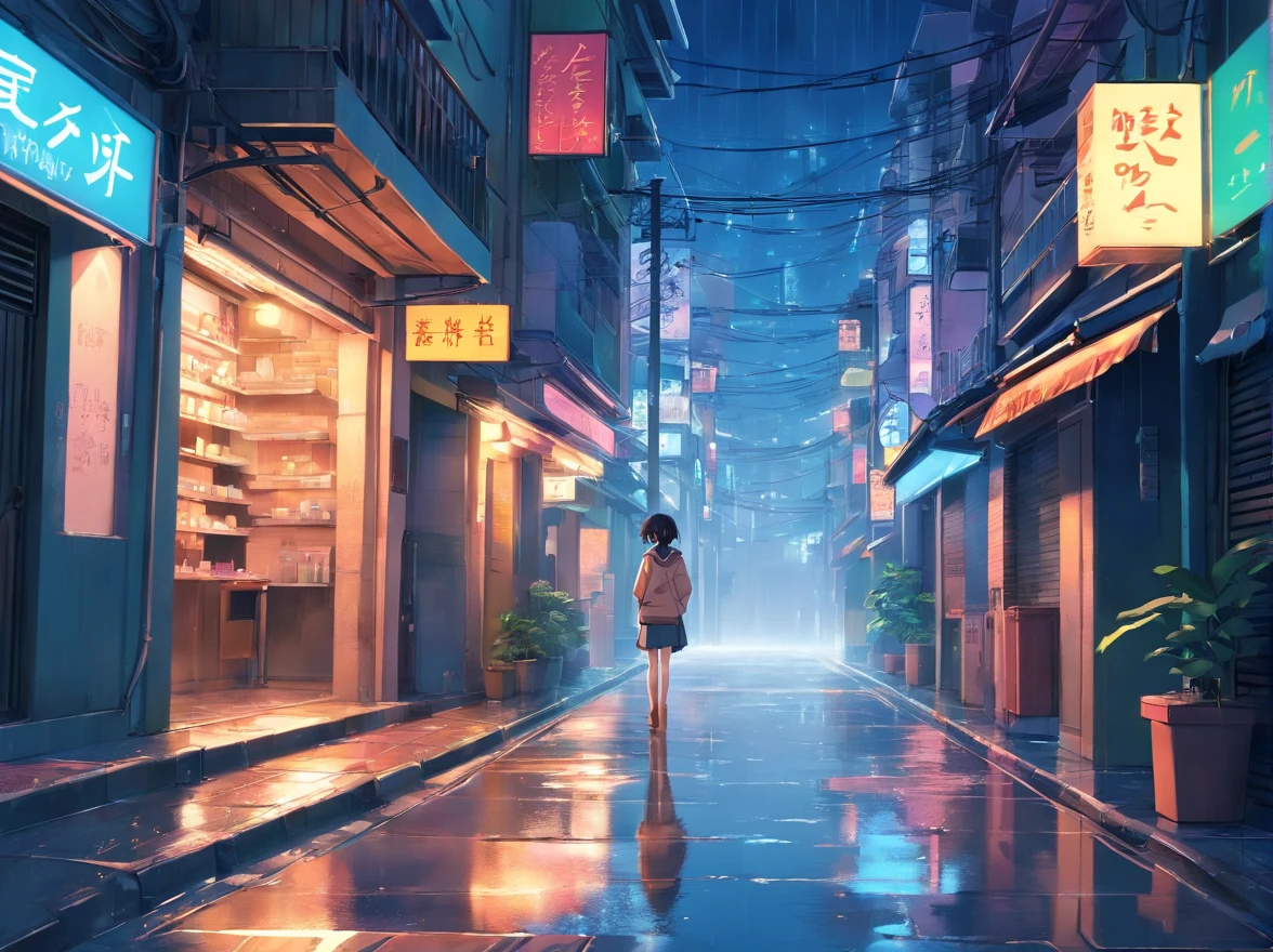 calle estrecha, street alley, ciudad, noche, lluvia, cyberpunk, A high resolution, ultrasharp, 8k, obra maestra