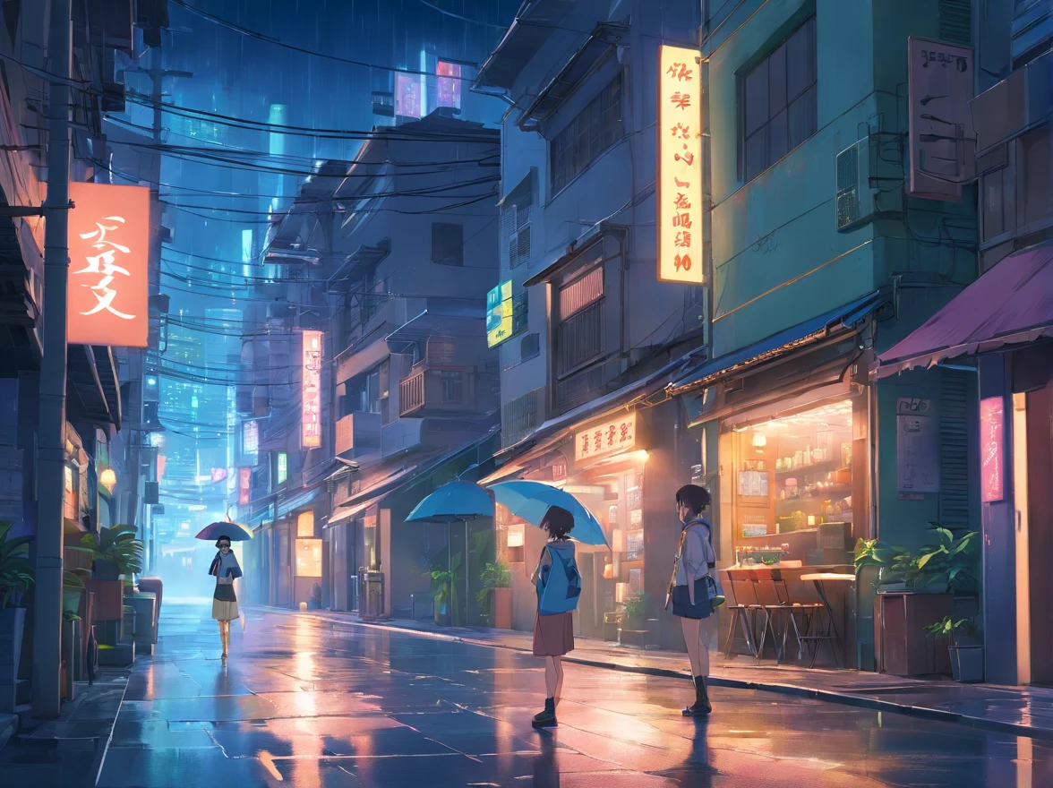 calle estrecha, street alley, ciudad, noche, lluvia, cyberpunk, A high resolution, ultrasharp, 8k, obra maestra