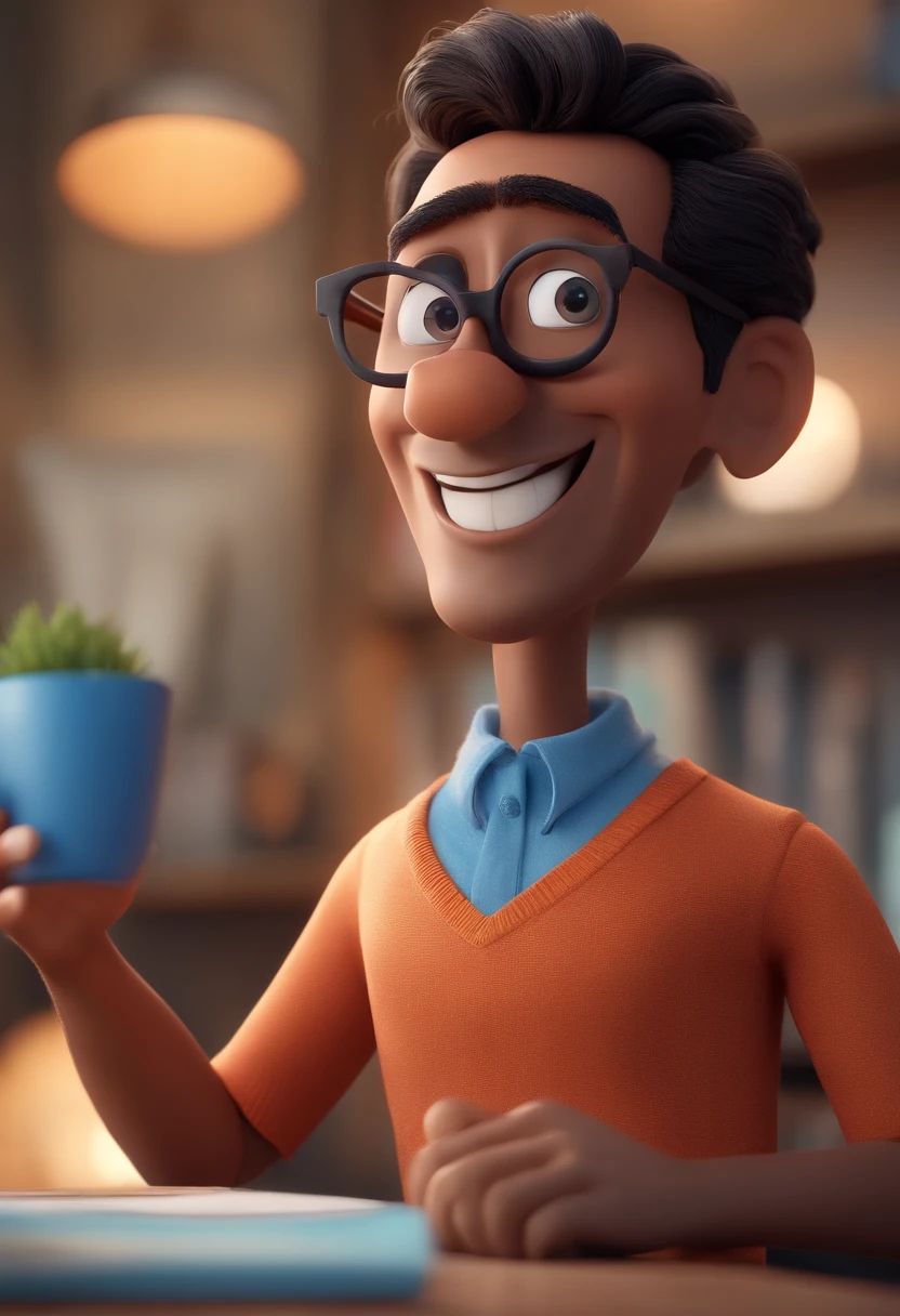Cartoon character of a man with black glasses and a blue shirt, animation character, Caractere estilizado, animation style rendering, 3D estilizado, Arnold Maya render, 3 d render stylized, toon render keyshot, Personagem 3D, Personagem 3D, 3d rendering stylized, 3 d character render, personagem de desenho animado, Personagem de close up, Pose de personagem, (Estilo Pixar) (master part:1.2) (Bokeh) (best quality) (pele detalhada) (textura detalhada) (8k) (argila) (Cinematic lighting) (foco nítido