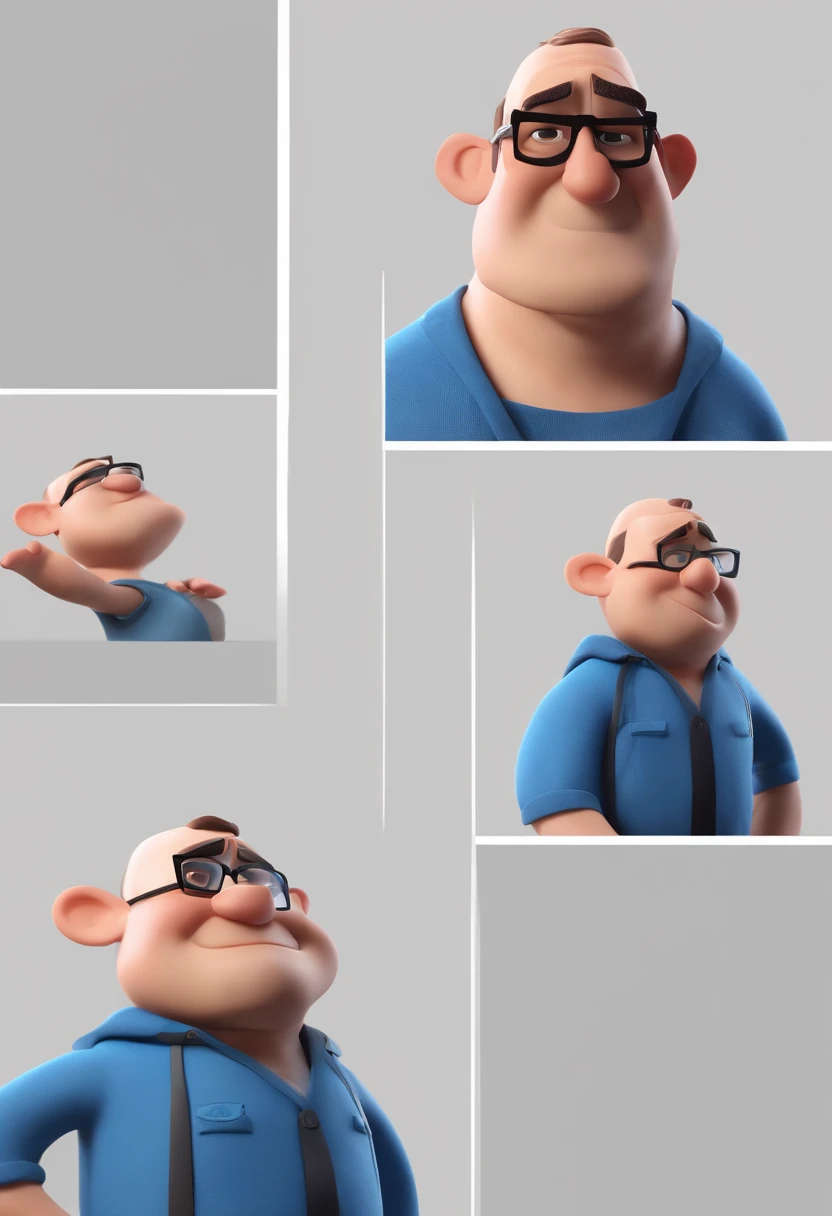 Cartoon character of a man with black glasses and a blue shirt, animation character, Caractere estilizado, animation style rendering, 3D estilizado, Arnold Maya render, 3 d render stylized, toon render keyshot, Personagem 3D, Personagem 3D, 3d rendering stylized, 3 d character render, personagem de desenho animado, Personagem de close up, Pose de personagem,  (Estilo Pixar) (master part:1.2) (Bokeh) (best quality) (pele detalhada) (textura detalhada) (8k) (argila) (Cinematic lighting) (foco nítido