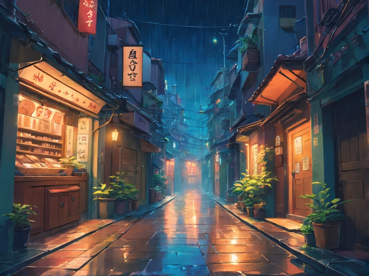 calle estrecha, street alley, ciudad, noche, lluvia, cyberpunk, A high resolution, ultrasharp, 8k, obra maestra