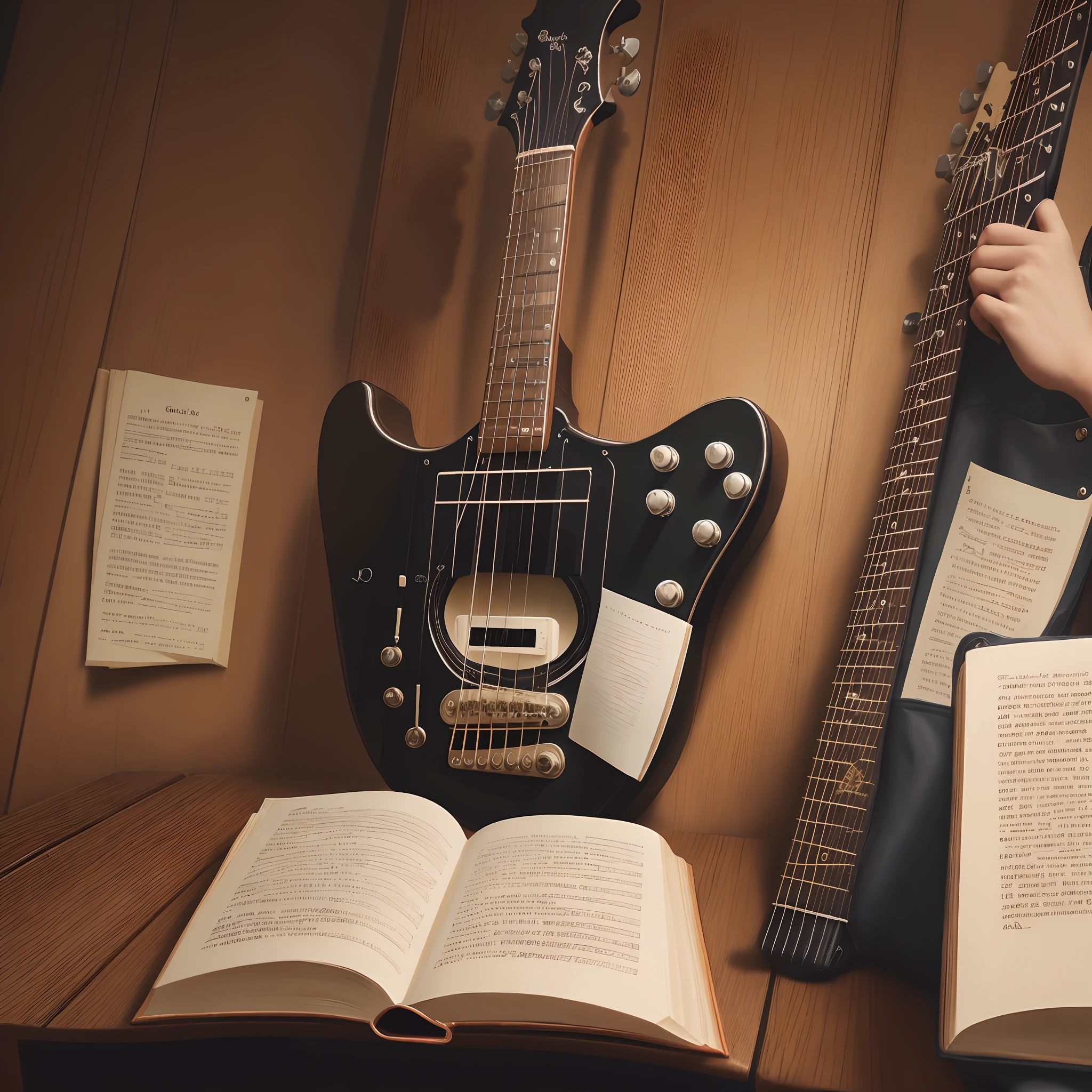 Guitar with books black background