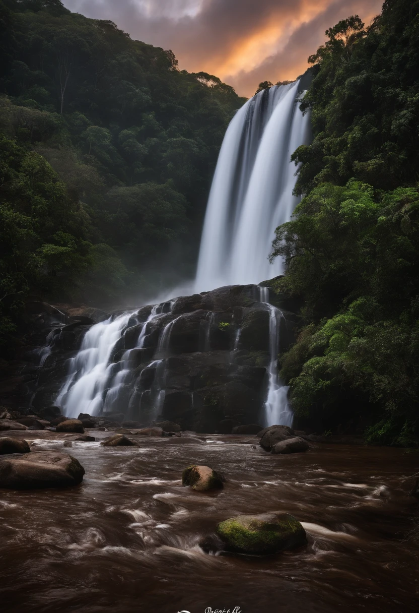 Equipe de rapel numa cachoeira se preparando para descer a cachoeira
